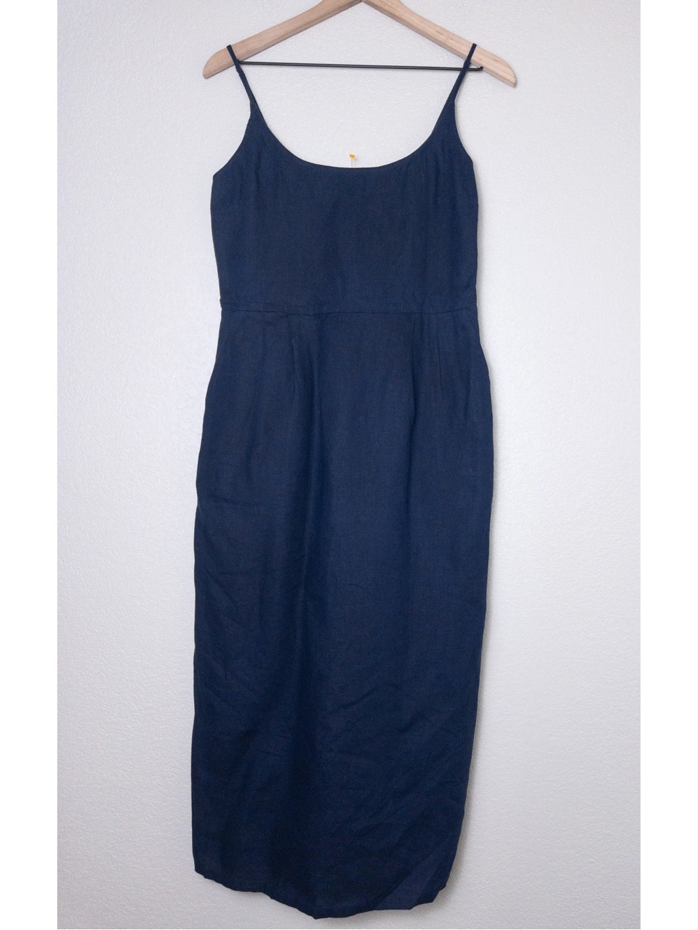 Quince 100% European Linen Scoop Neck Midi Dress M Deep Navy Pleated Pockets - Picture 4 of 11